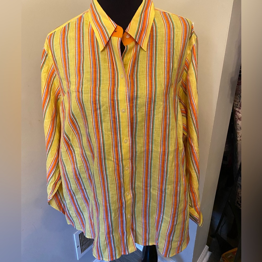 Lauren Ralph Lauren Yellow Multi-Striped Button-Up Blouse